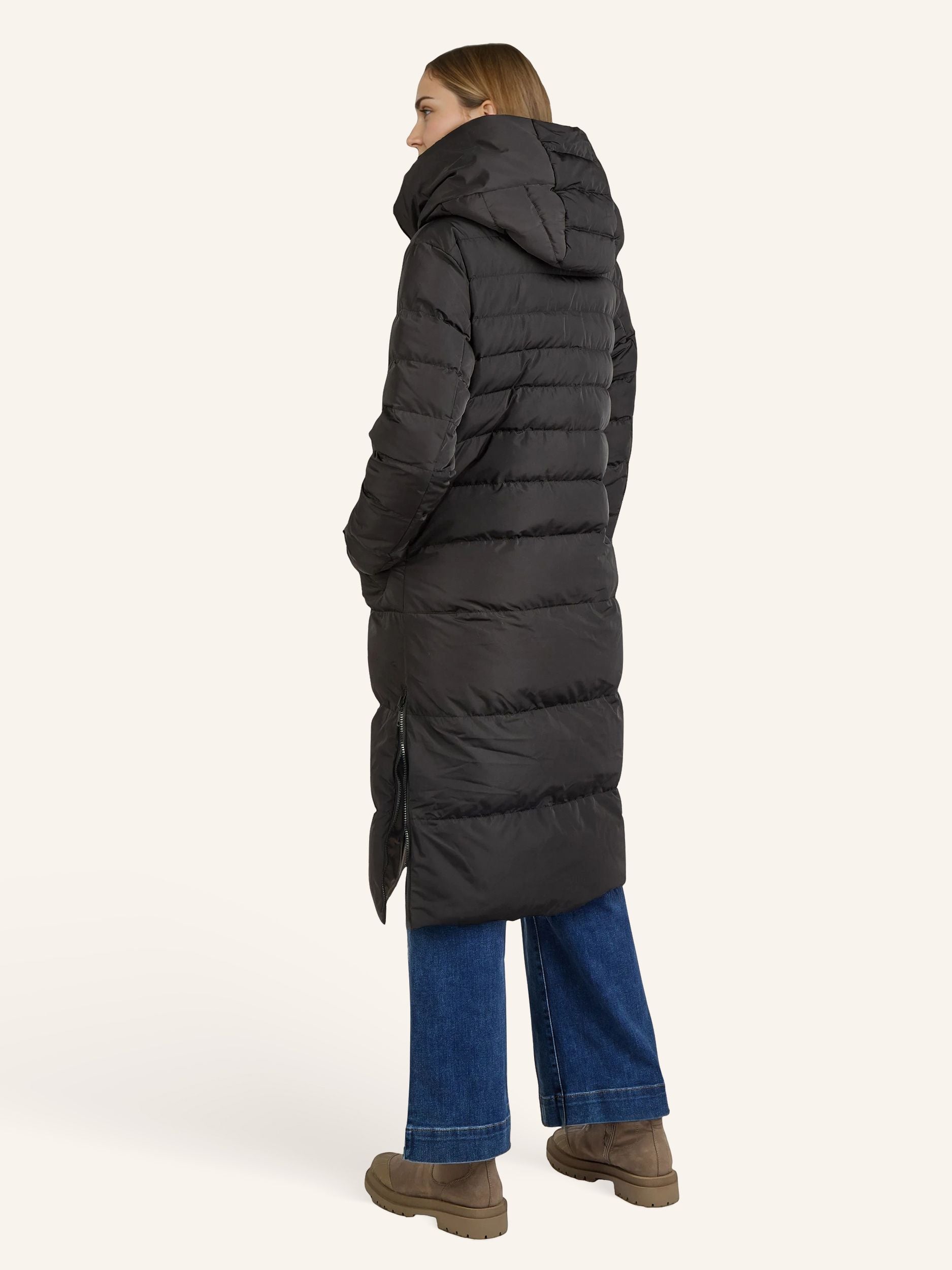 Reversible quilted coat with hood