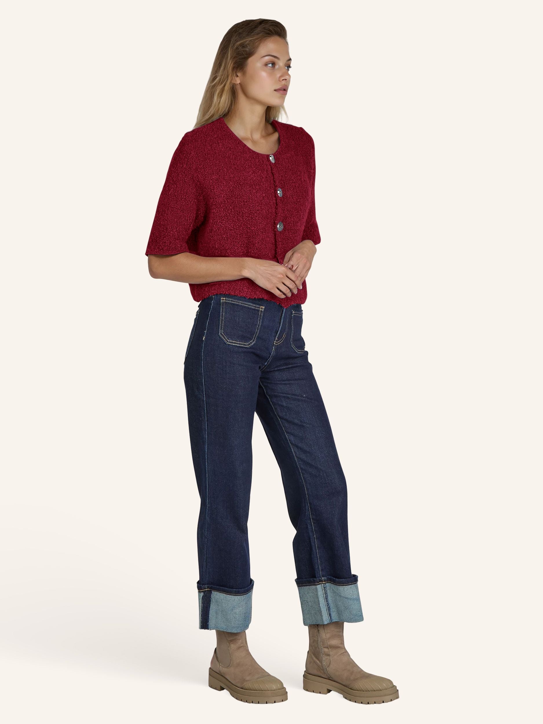 Cardigan bouclé, manches courtes