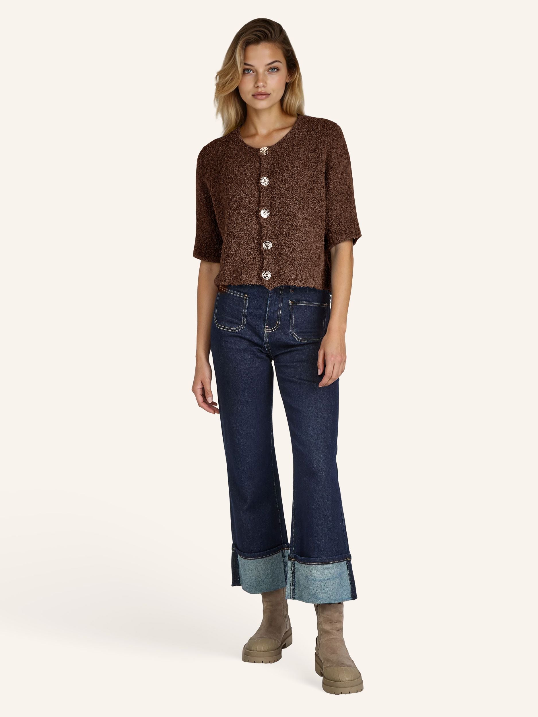 Cardigan bouclé, manches courtes