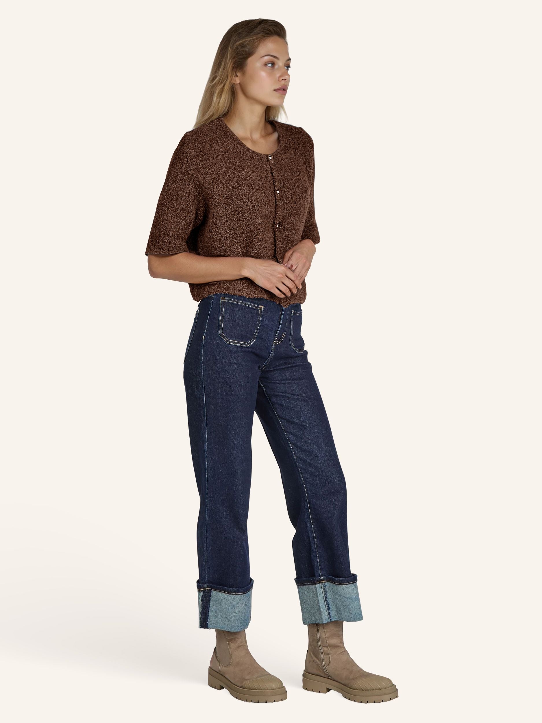 Cardigan bouclé, manches courtes