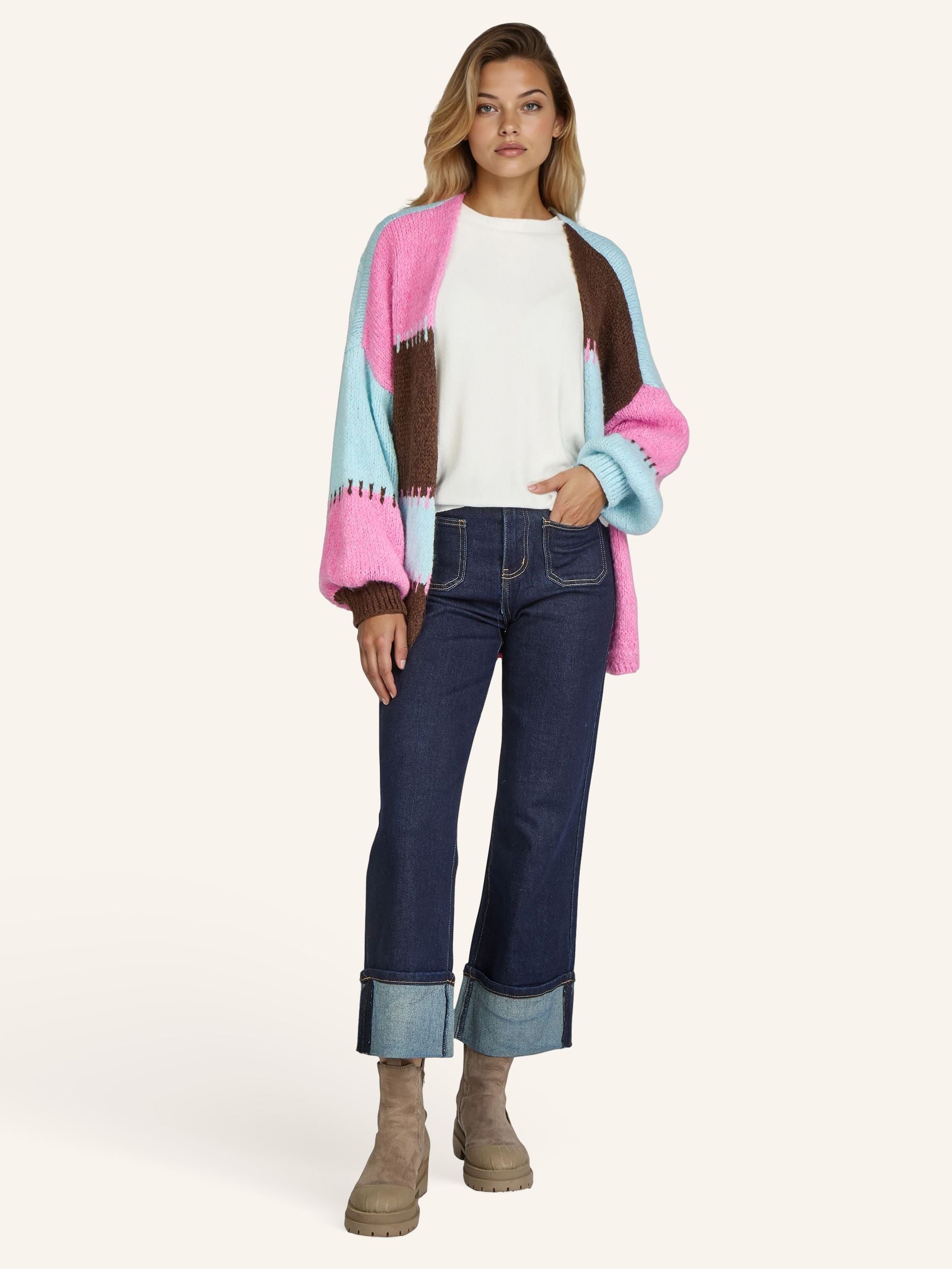 Strickjacke im Colorblock-Design