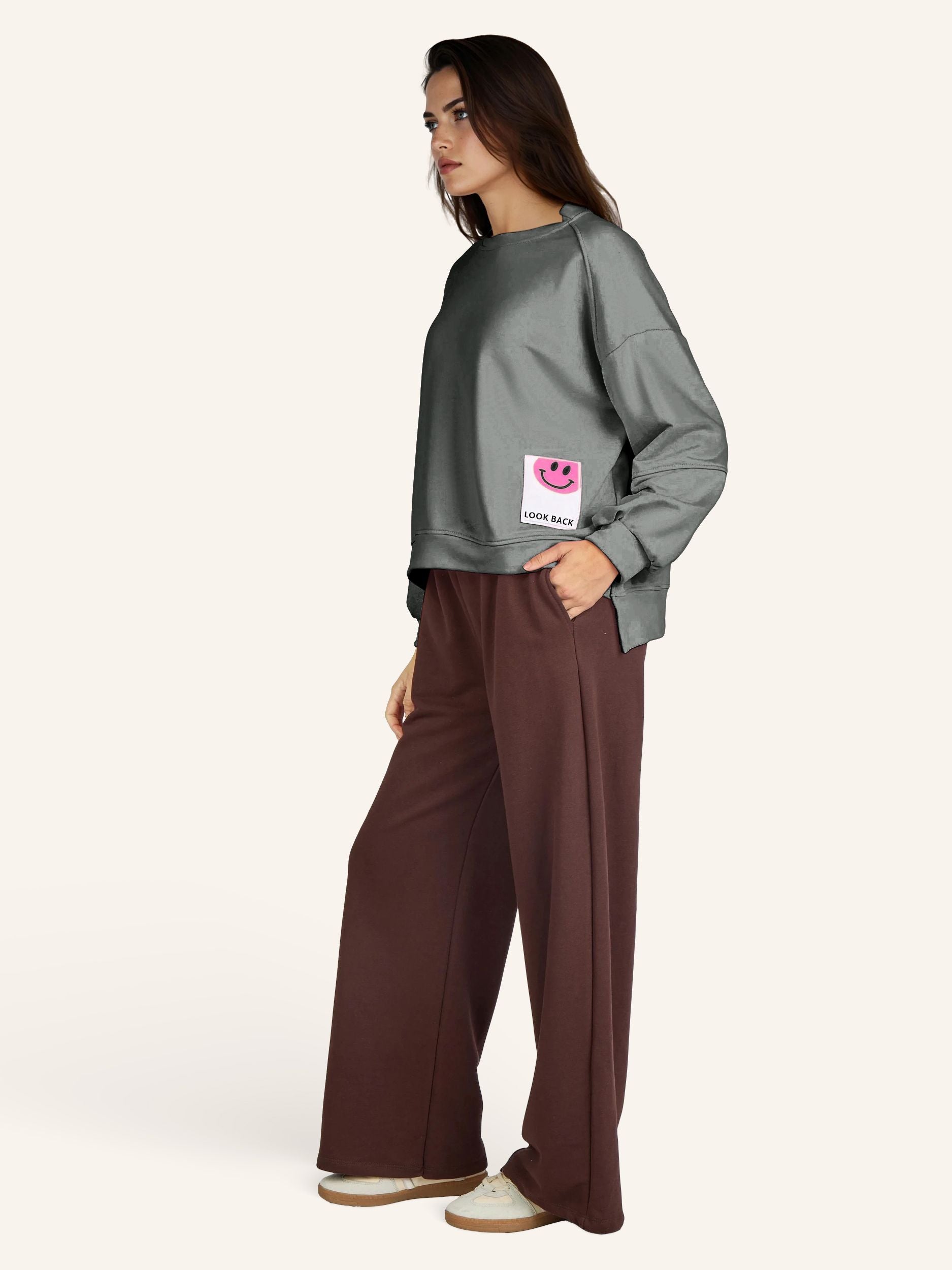 Sweatshirt mit Smiley Applikation