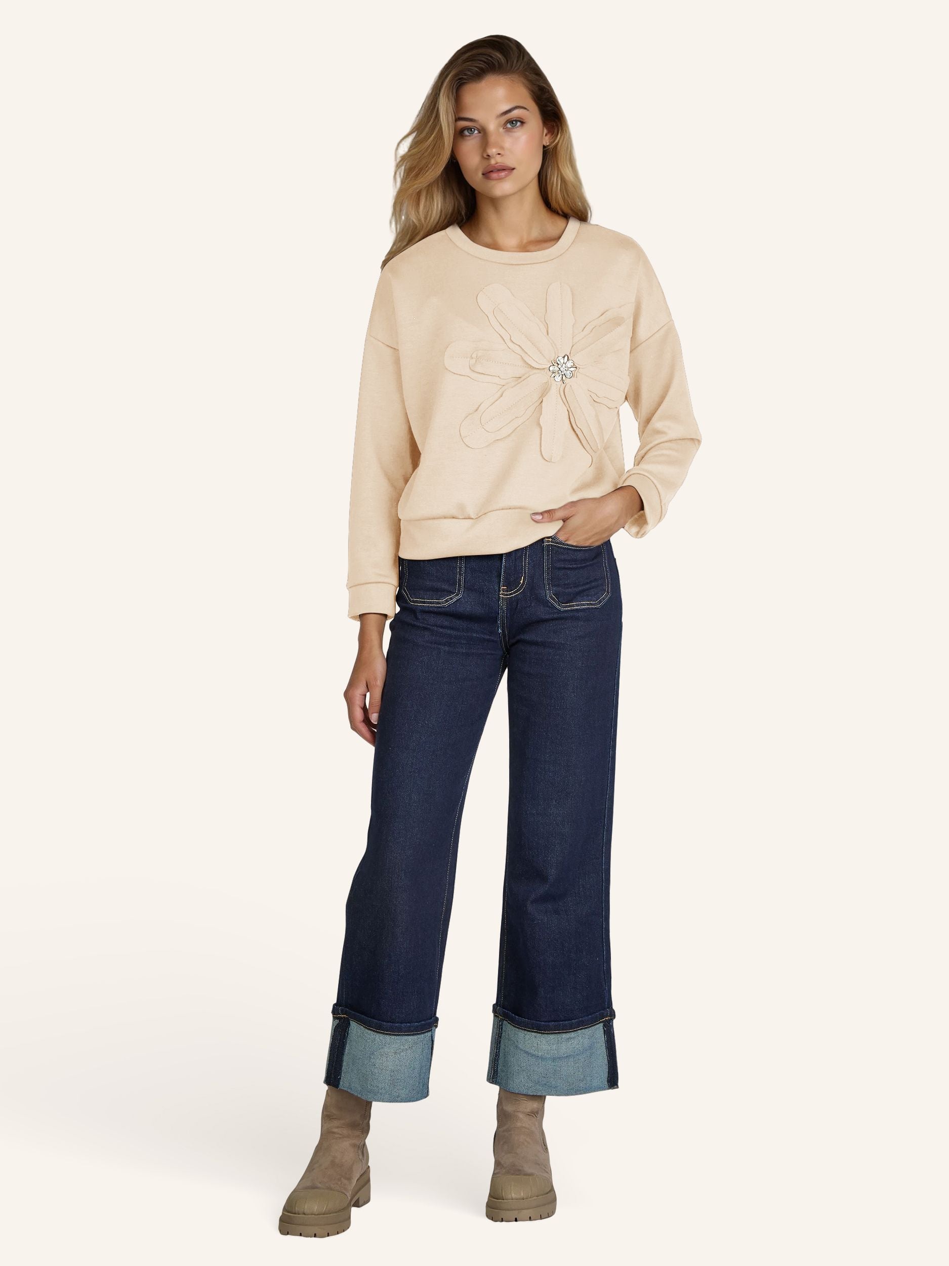Sweatshirt mit Blüten-Applikation