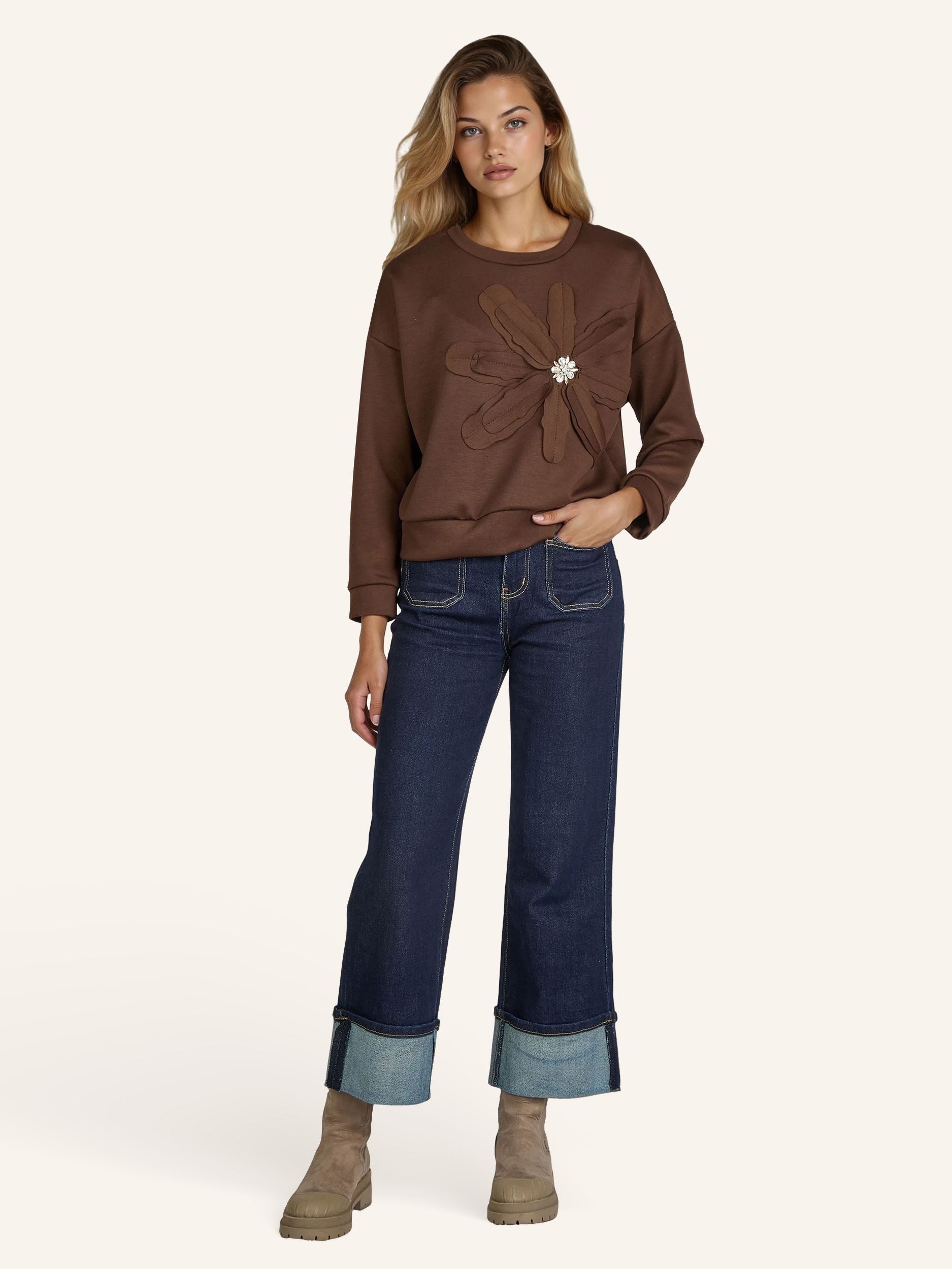 Sweatshirt mit Blüten-Applikation