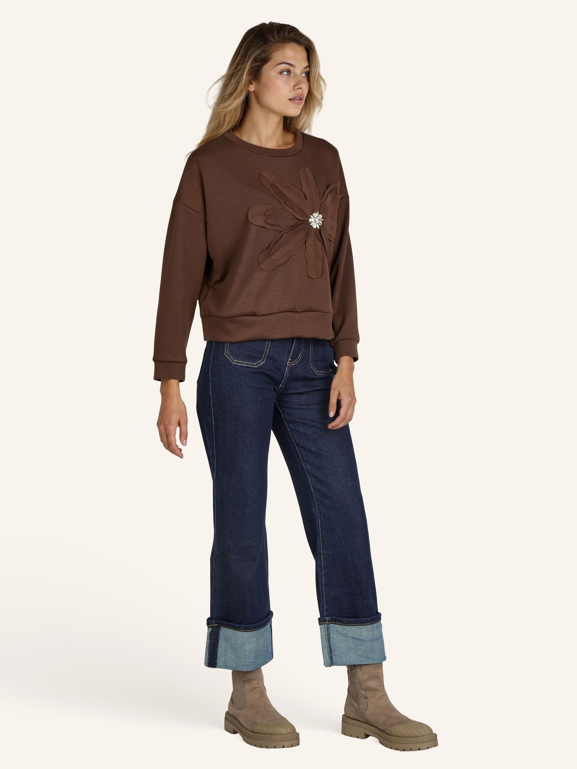 Sweatshirt mit Blüten-Applikation