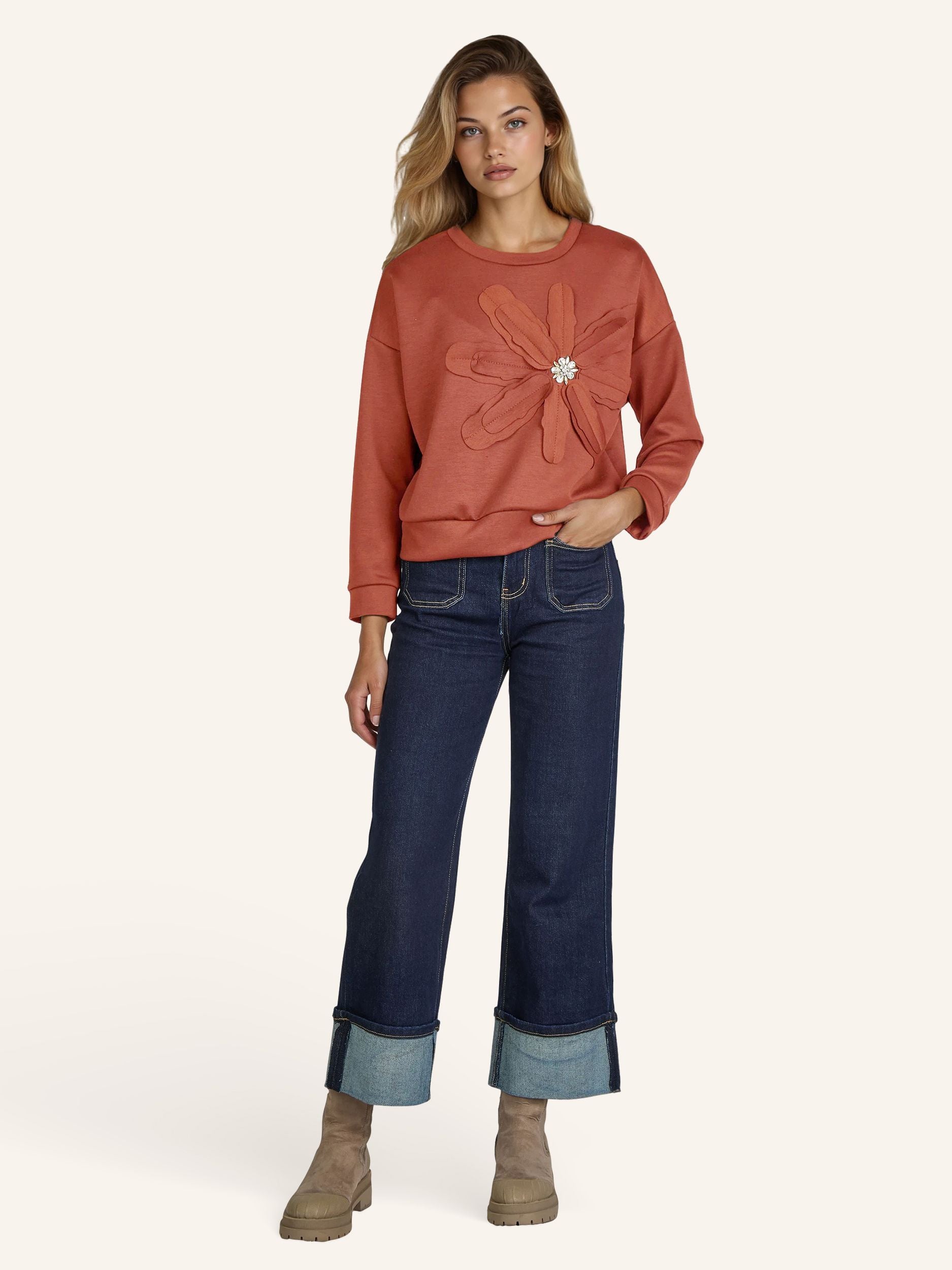 Sweatshirt mit Blüten-Applikation