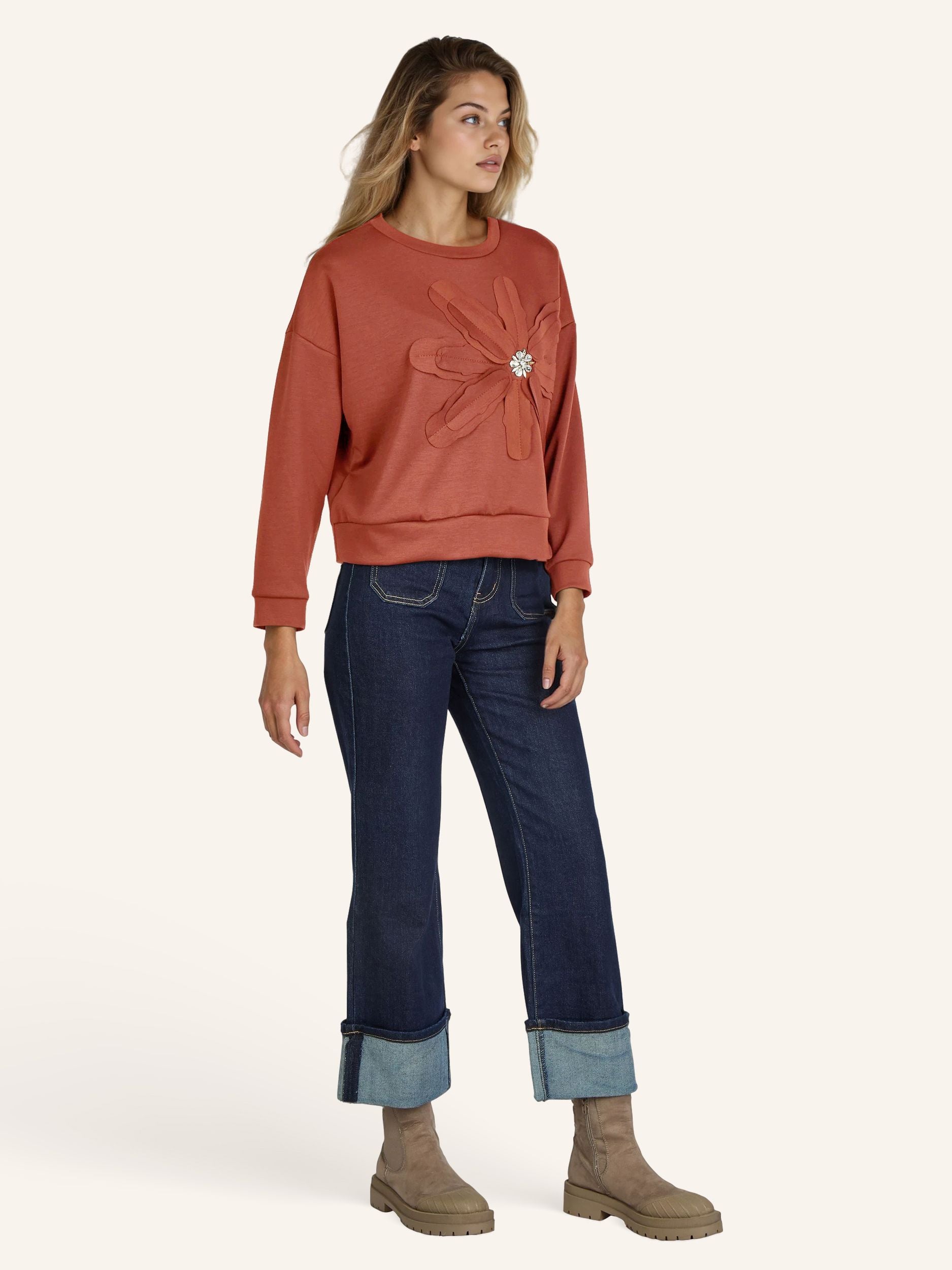 Sweatshirt mit Blüten-Applikation