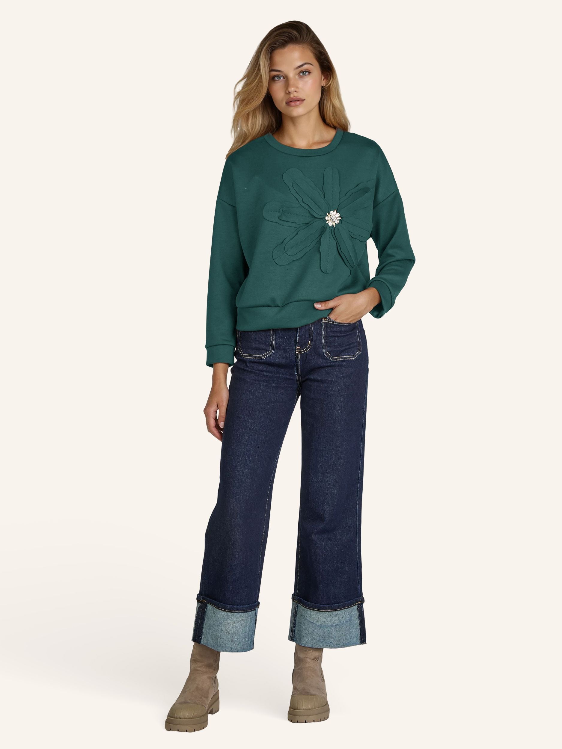 Sweatshirt mit Blüten-Applikation