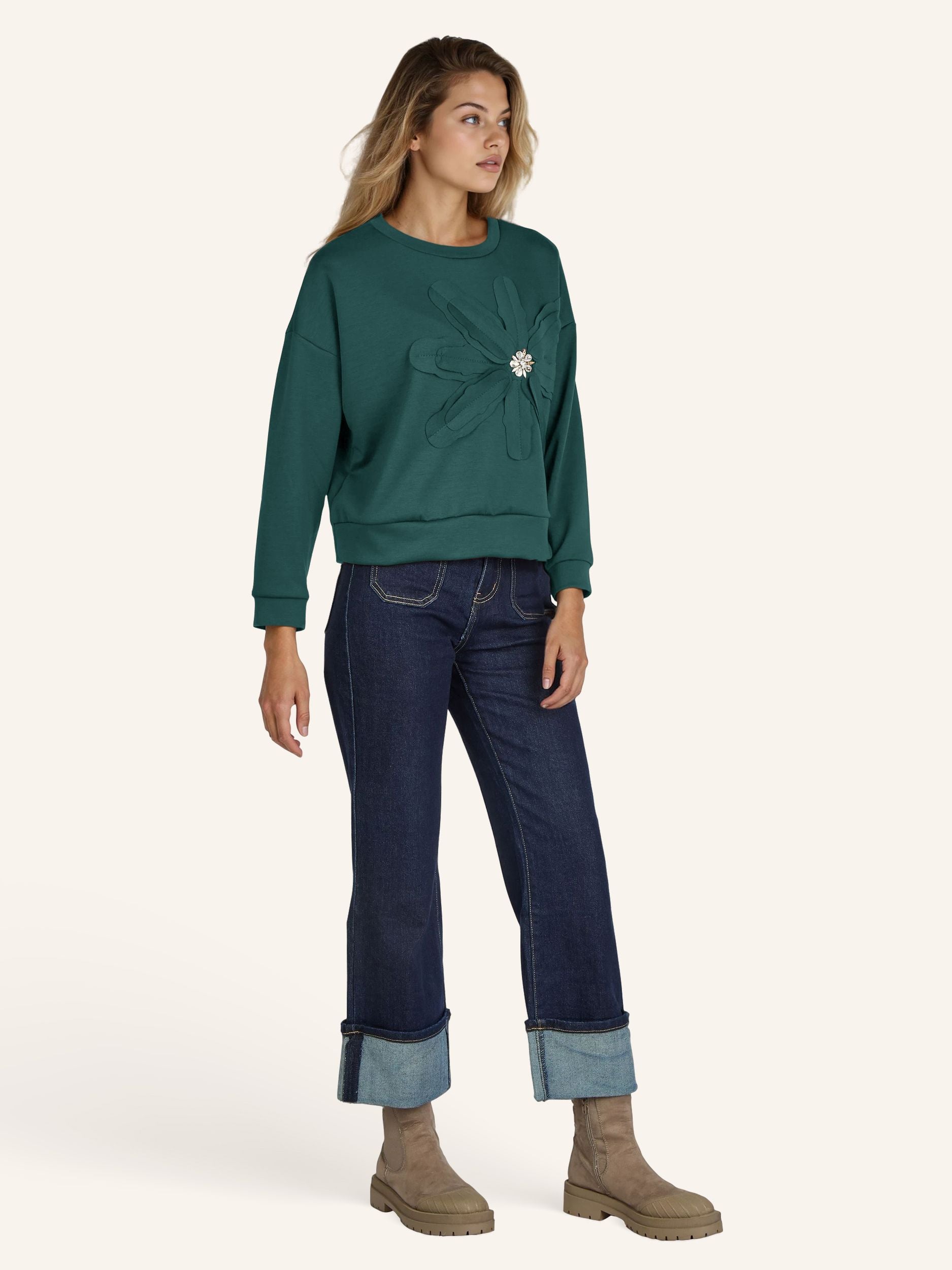 Sweatshirt mit Blüten-Applikation