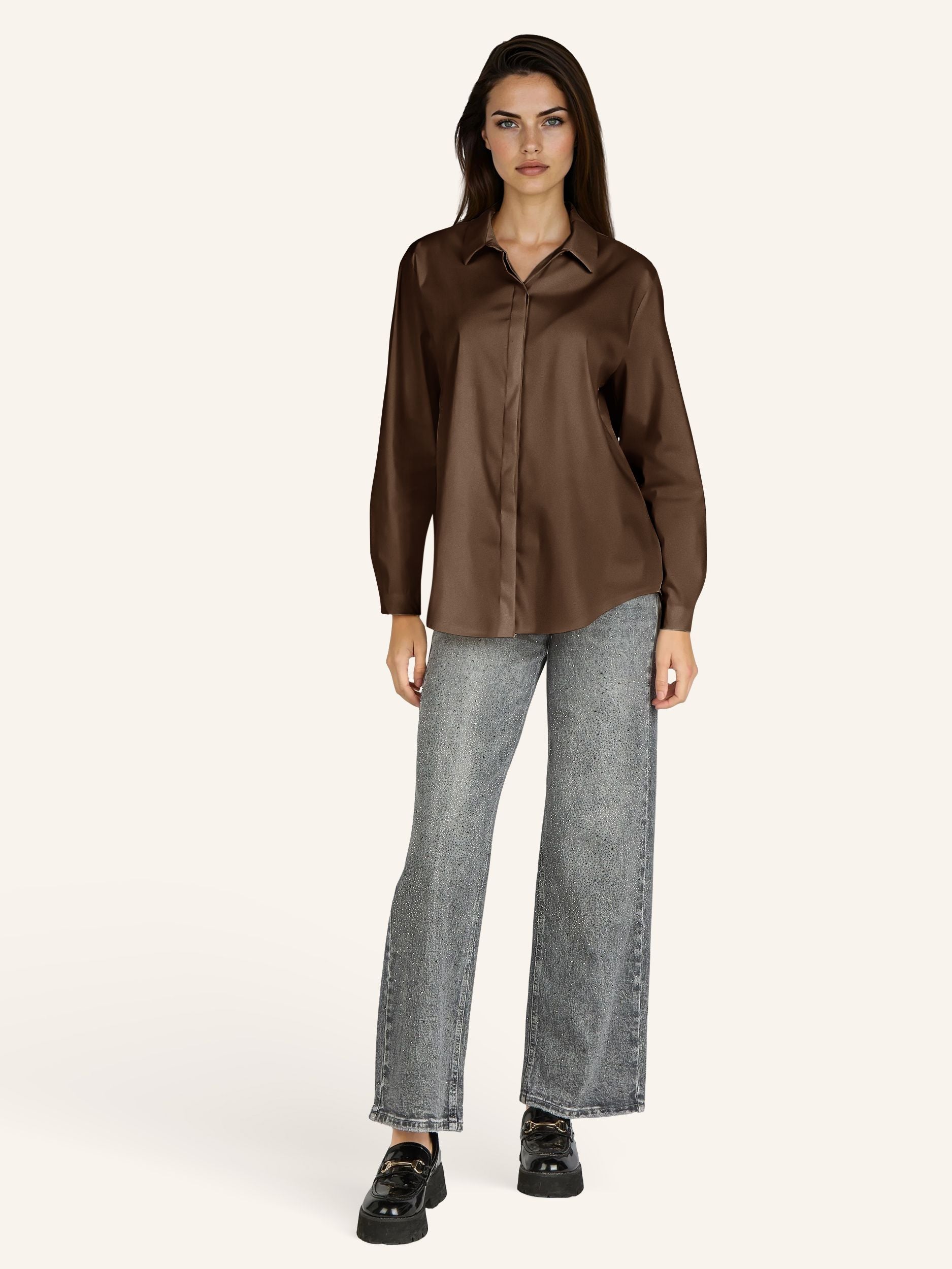Bluse mit verdeckter Knopfleiste