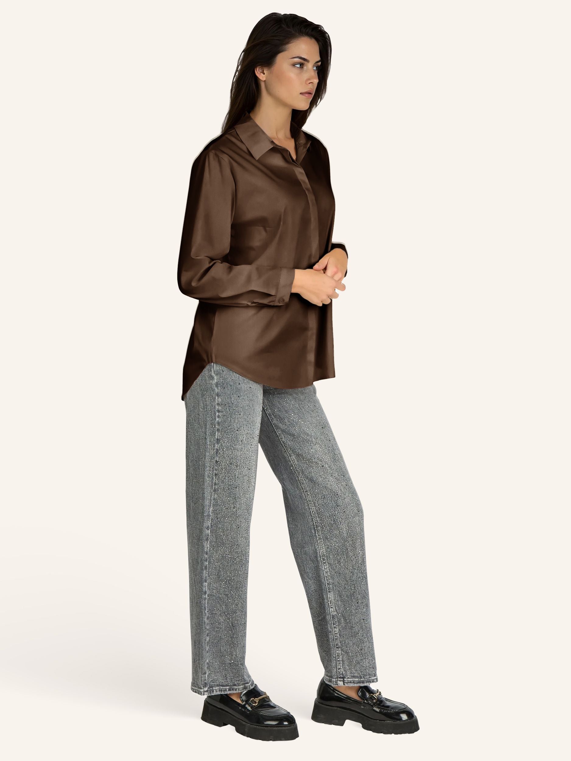 Bluse mit verdeckter Knopfleiste