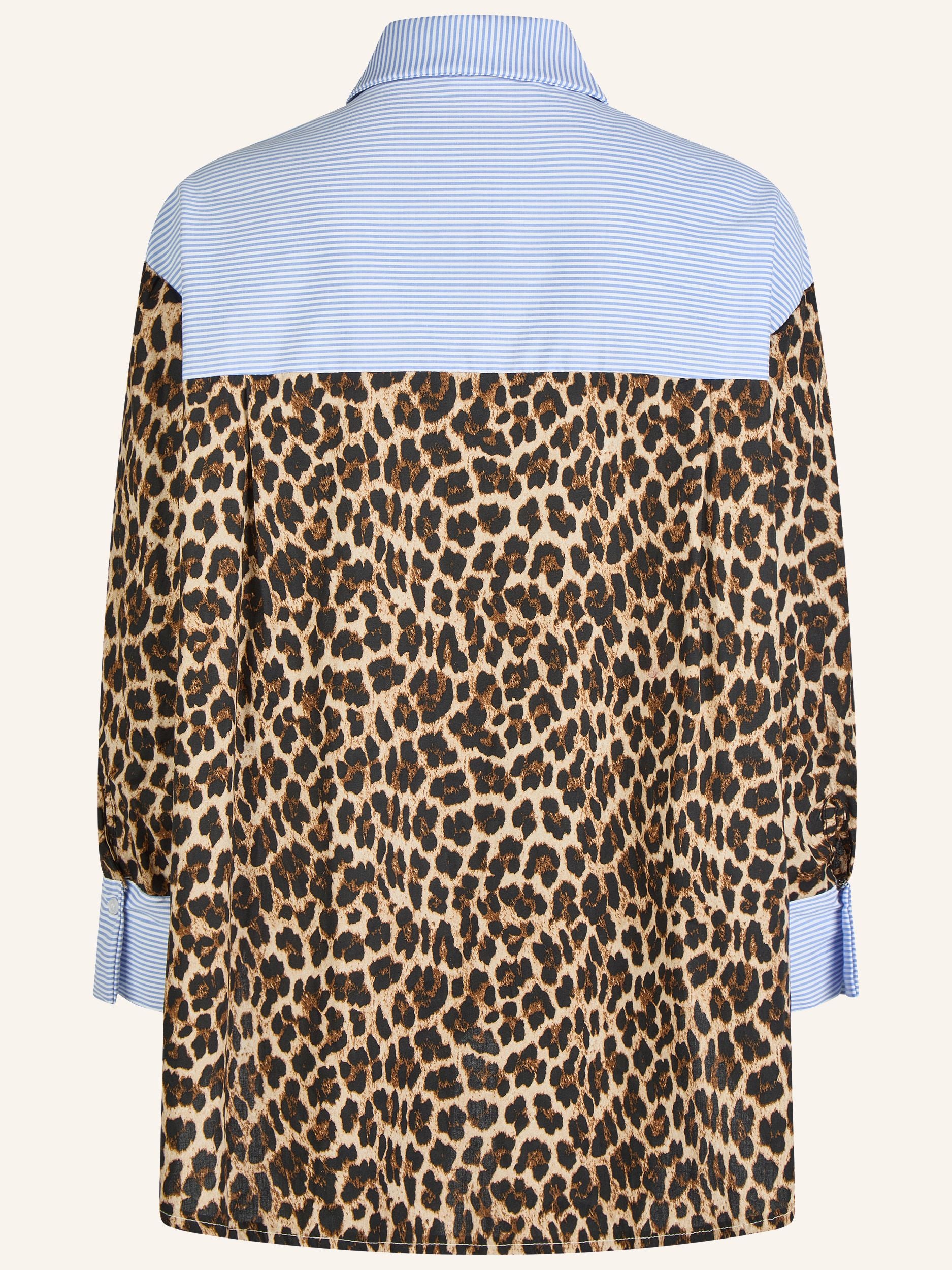 Oversize-Bluse im Mix aus Leo-Print und Streifen