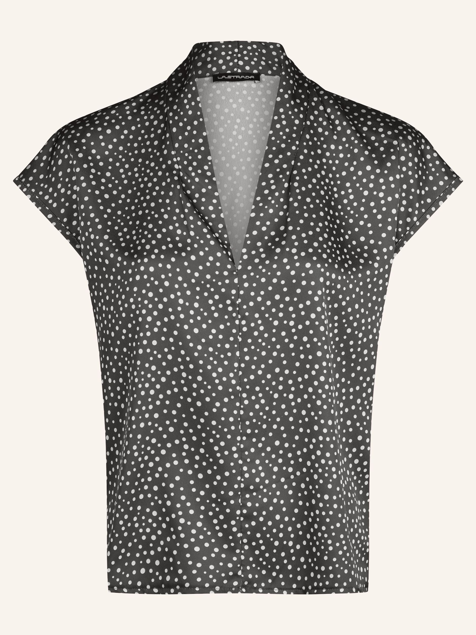 Ärmellose Satinbluse mit Tupfenprint