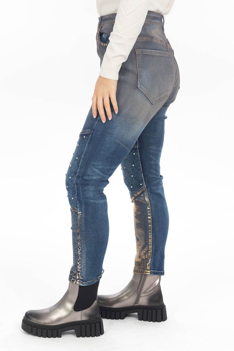 Biker Jeans mit Glitzer Steppungen