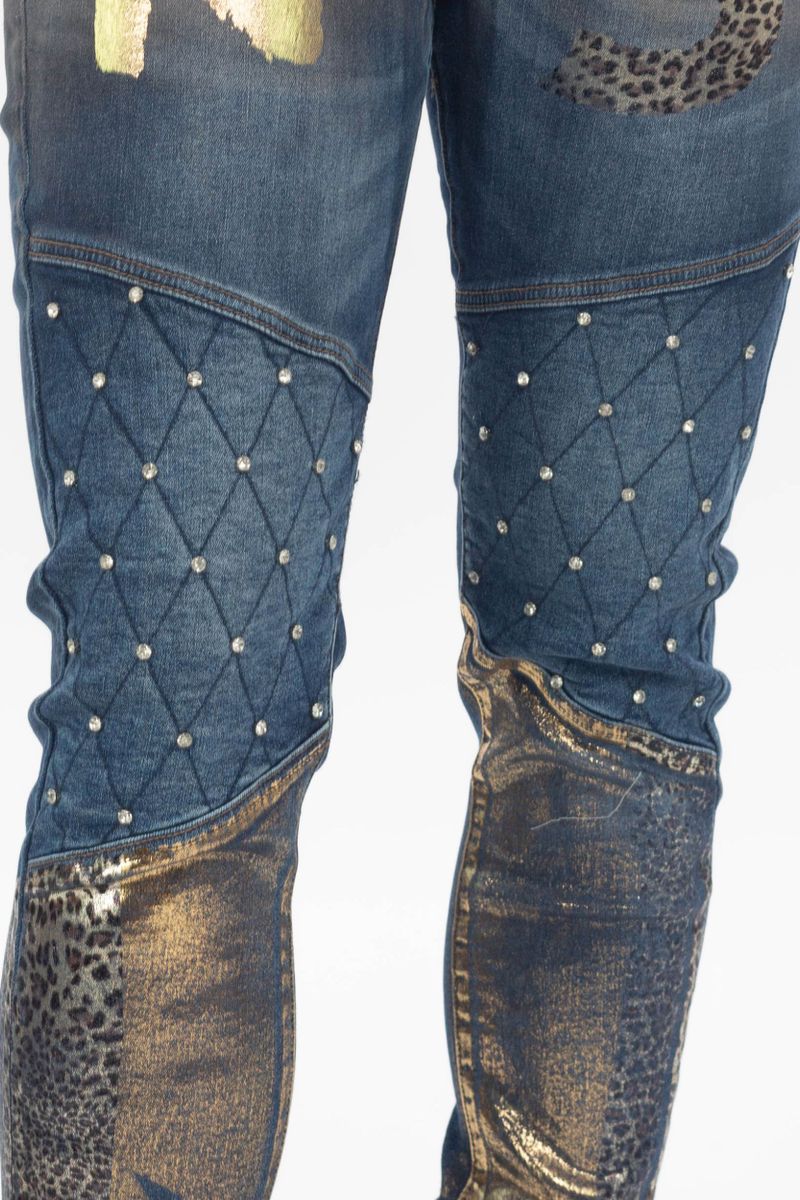 Biker Jeans mit Glitzer Steppungen