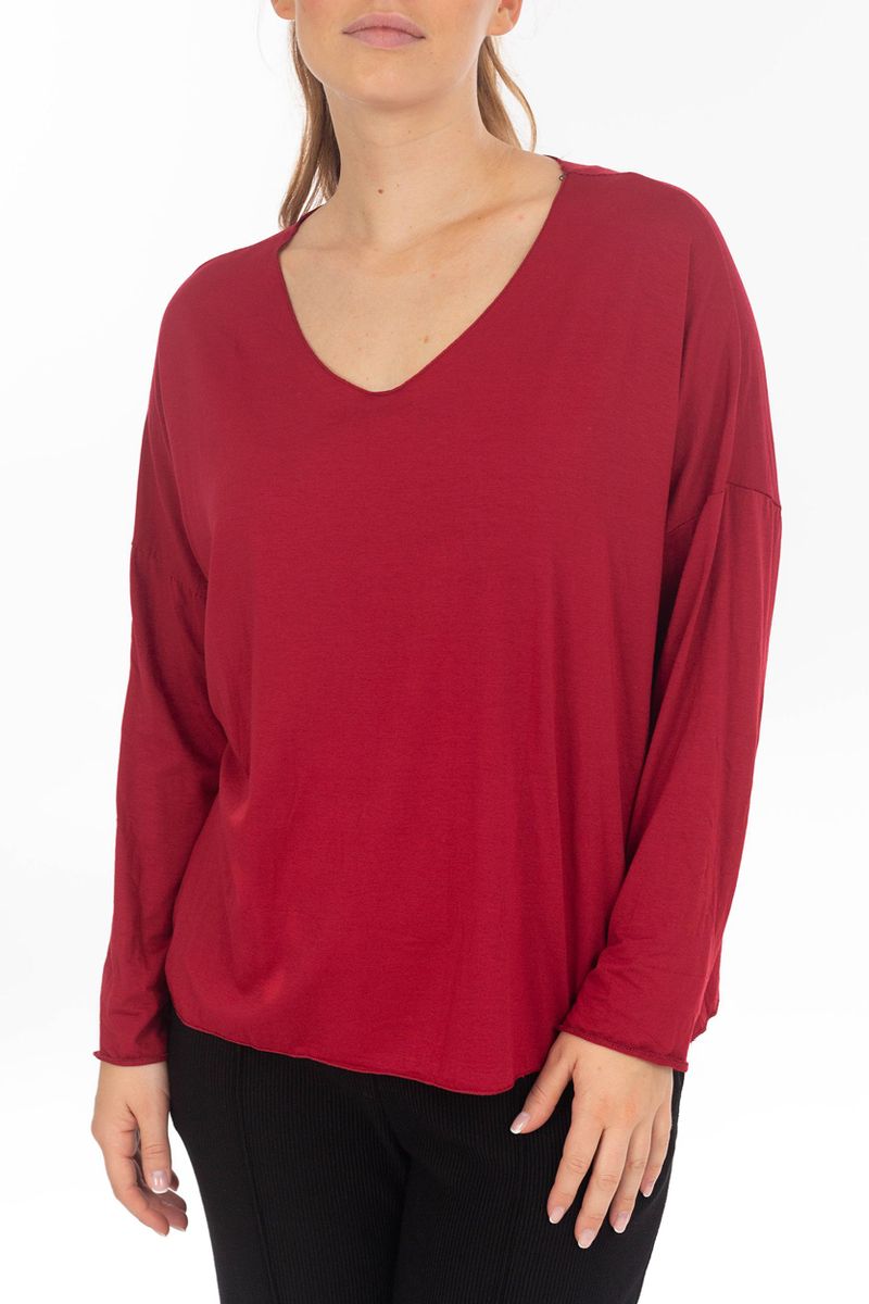 Basic Langarmshirt mit V-Ausschnitt