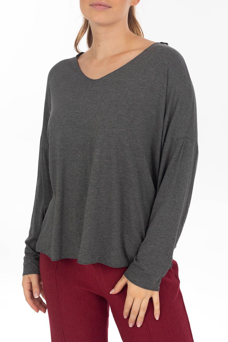 Basic Langarmshirt mit V-Ausschnitt