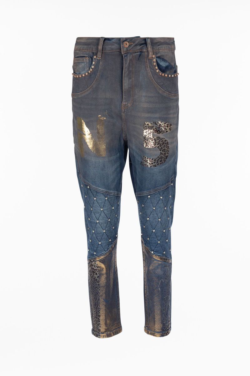 Biker Jeans mit Glitzer Steppungen