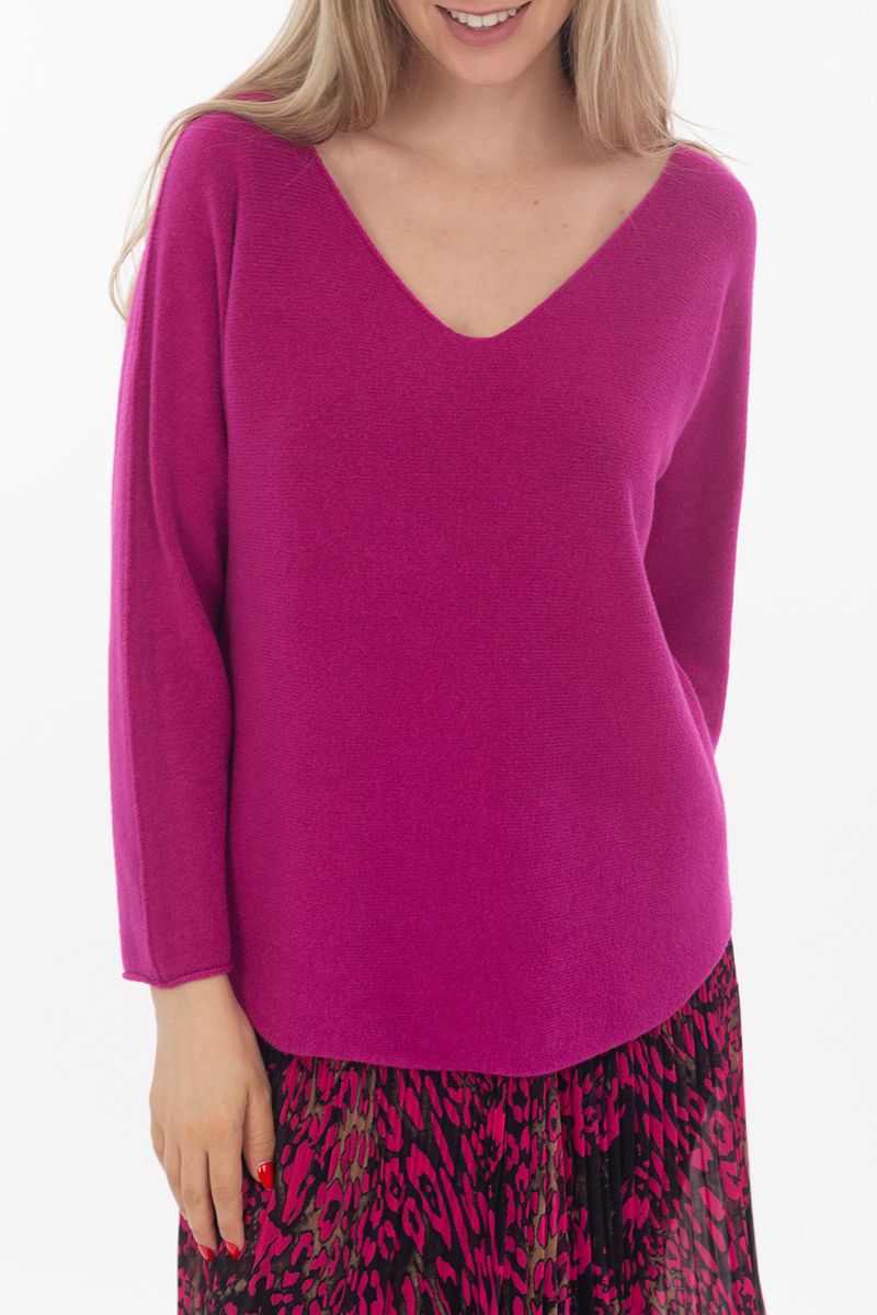 Knitted sweater with V-neck