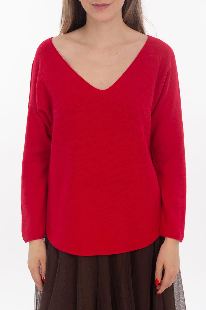 Knitted sweater with V-neck