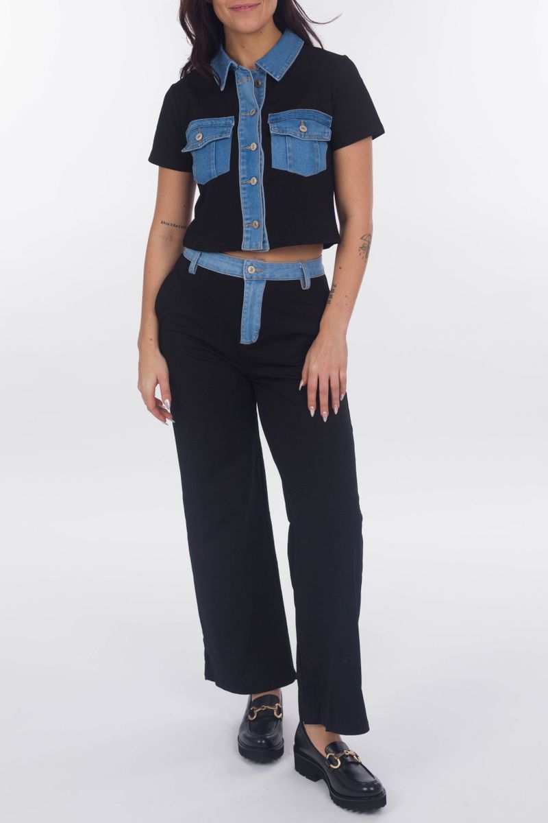 Denim patchwork two-part