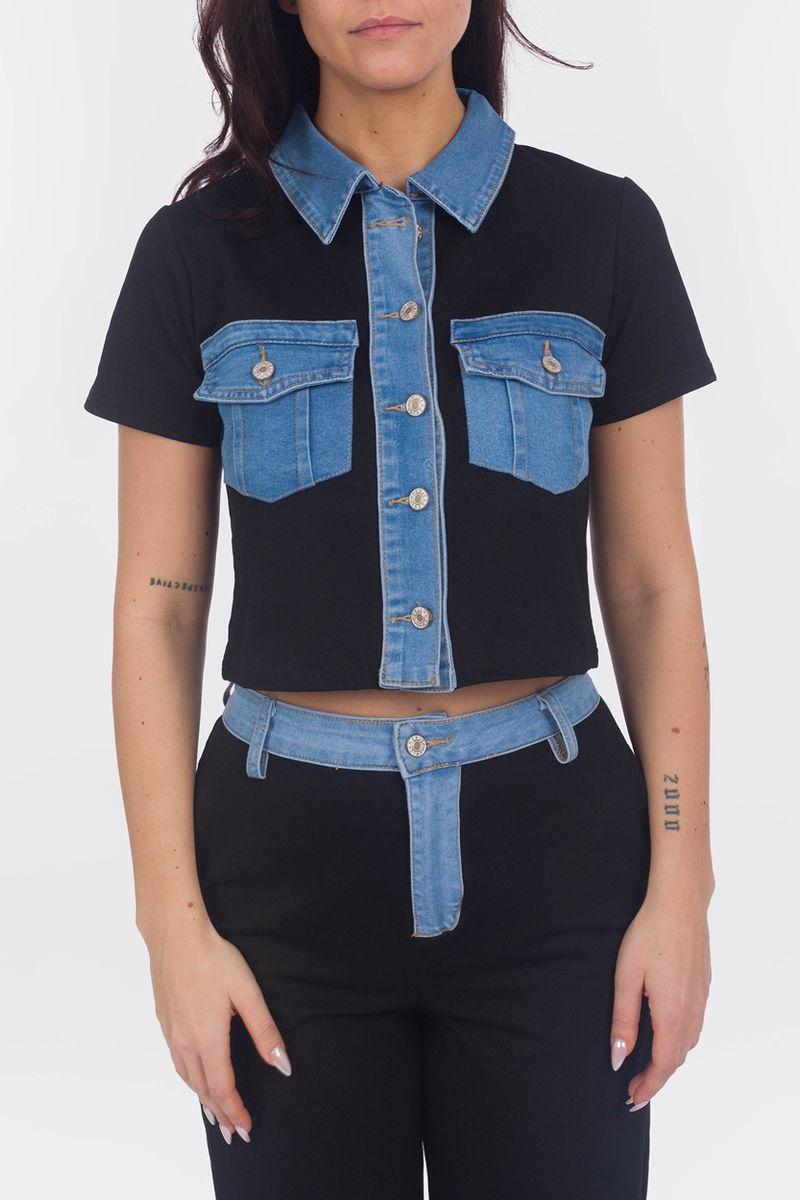 Denim patchwork two-part