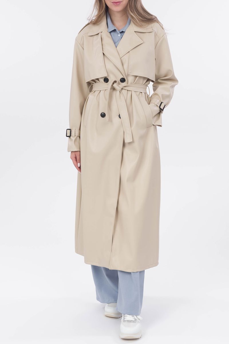 Trenchcoat Langer Steppmantel Aus Kunstleder Kaufe Langer Damen