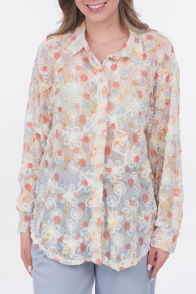 Florale Mesh-Bluse