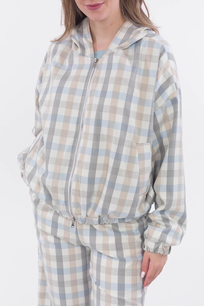 Karo-Blouson mit Kapuze