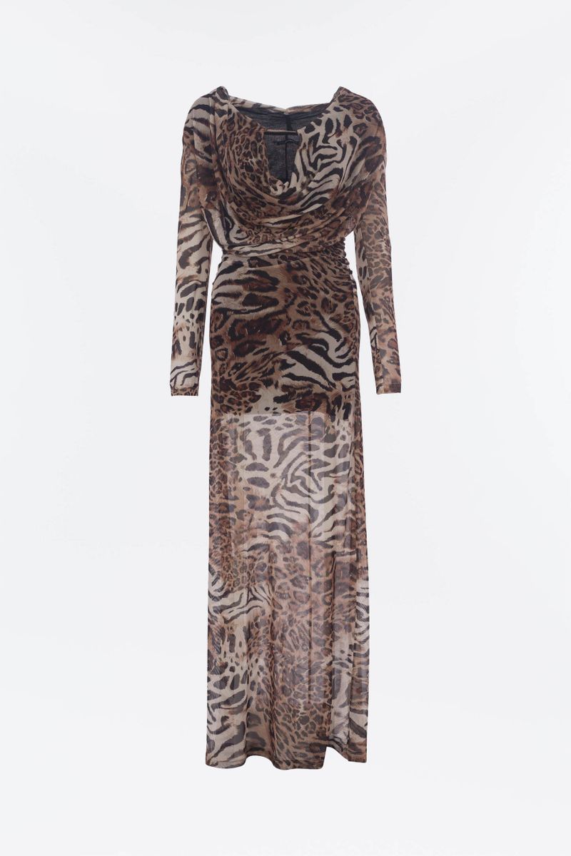 Langes Mesh-Kleid Animal-Print