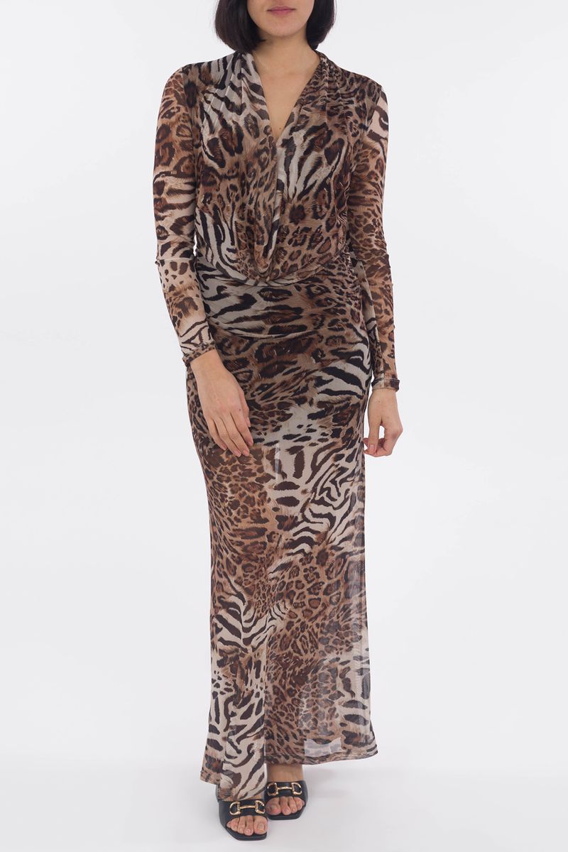 Langes Mesh-Kleid Animal-Print
