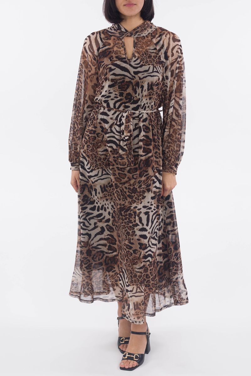 Langes Mesh-Kleid im Animal-Print