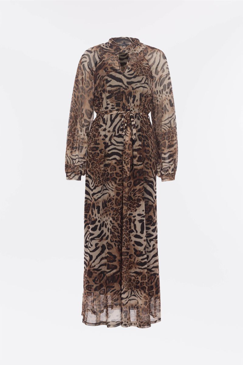 Langes Mesh-Kleid im Animal-Print