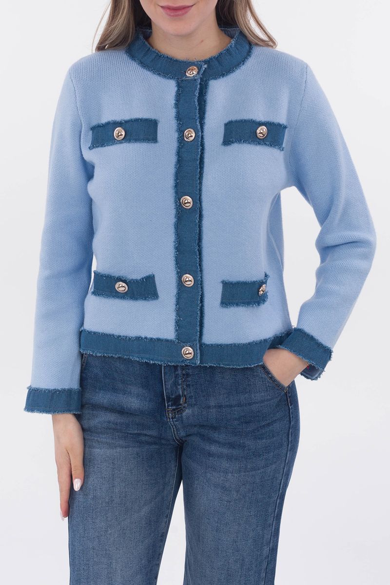 Bouclé jacket with denim applications - Main Image