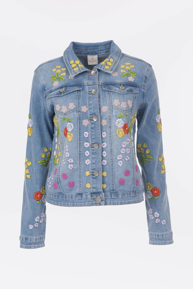 Jeansjack met bloemen borduurwerk