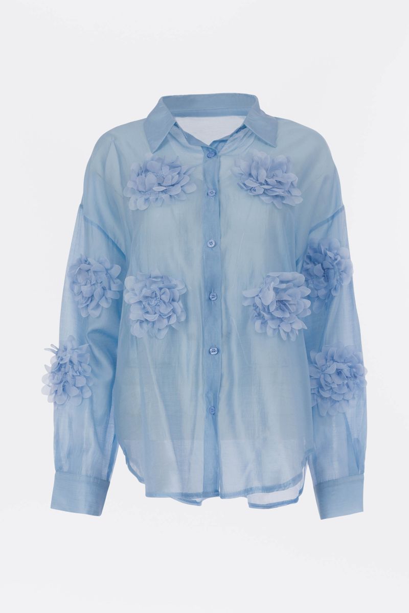 Transparente Bluse mit Blüten-Applikationen