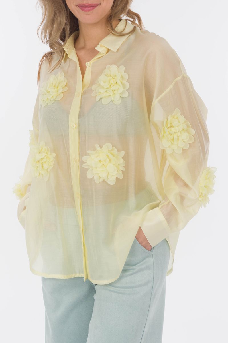 Transparente Bluse mit Blüten-Applikationen