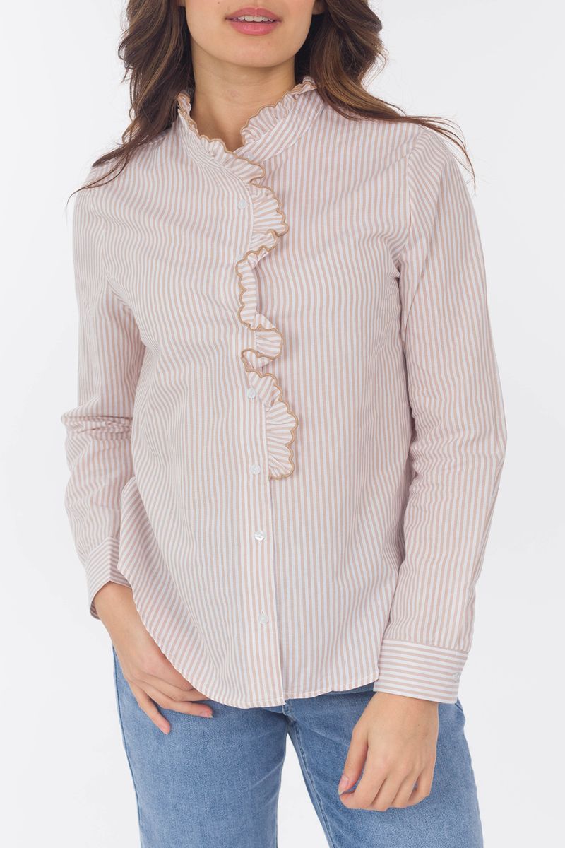 Streifenbluse mit Rüschen-Applikation