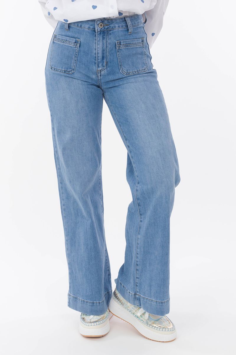 Steenblauwe jeans met wijd been