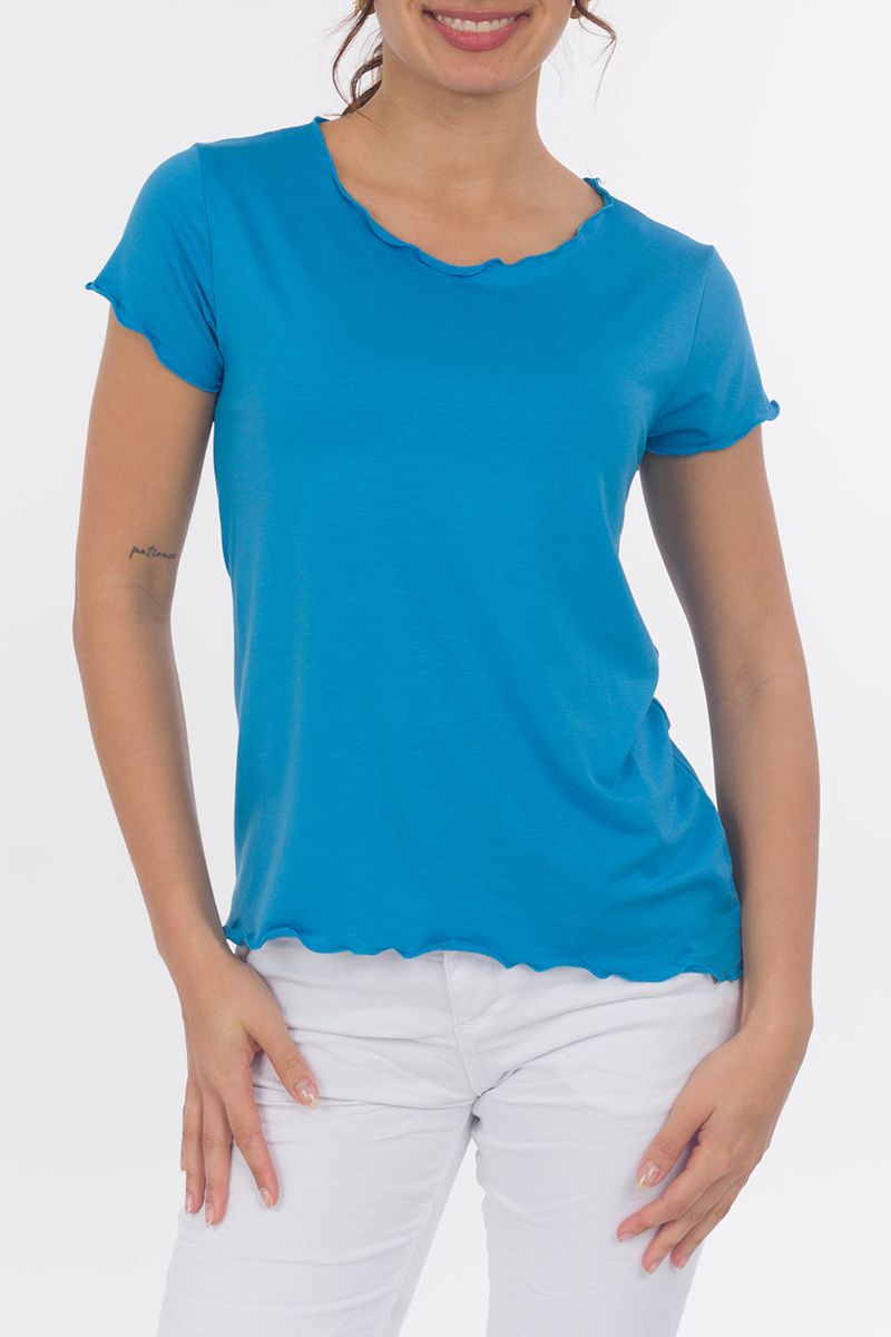Basic T-Shirt mit Wellensaum
