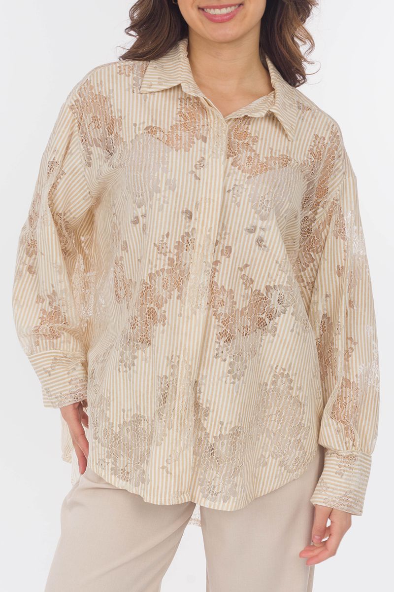 Streifenbluse mit Spitzen cut-out