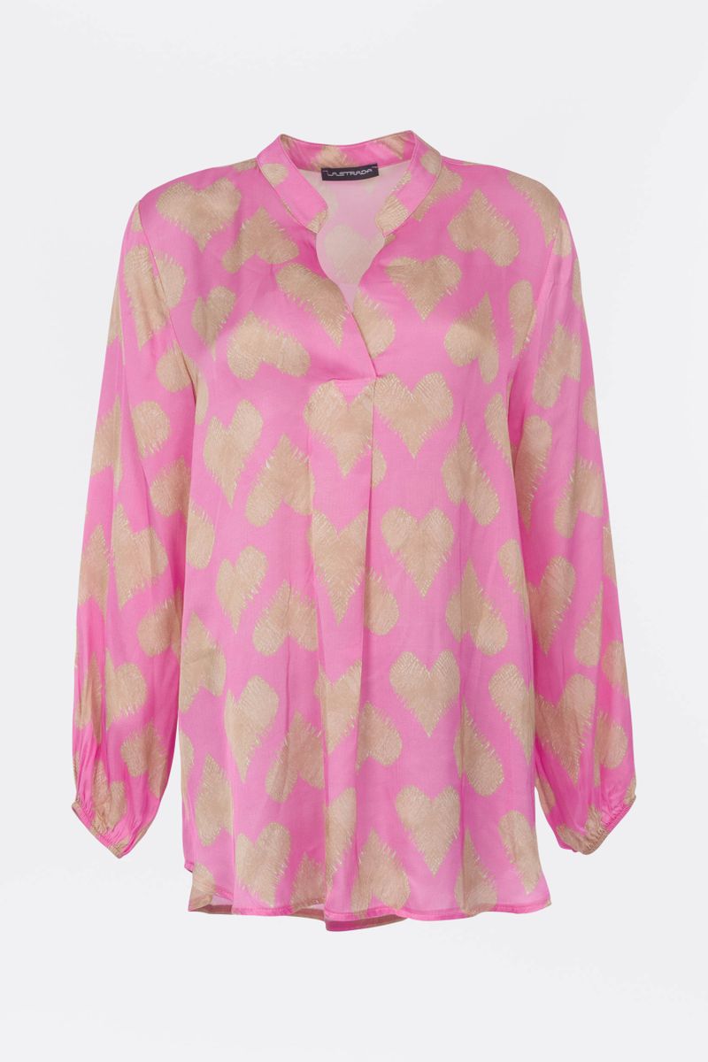 Viskose-Satin Bluse mit Herzchen-Print