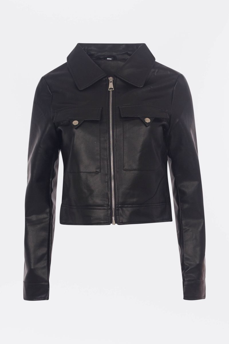 Kurze Zippjacke aus Kunstleder