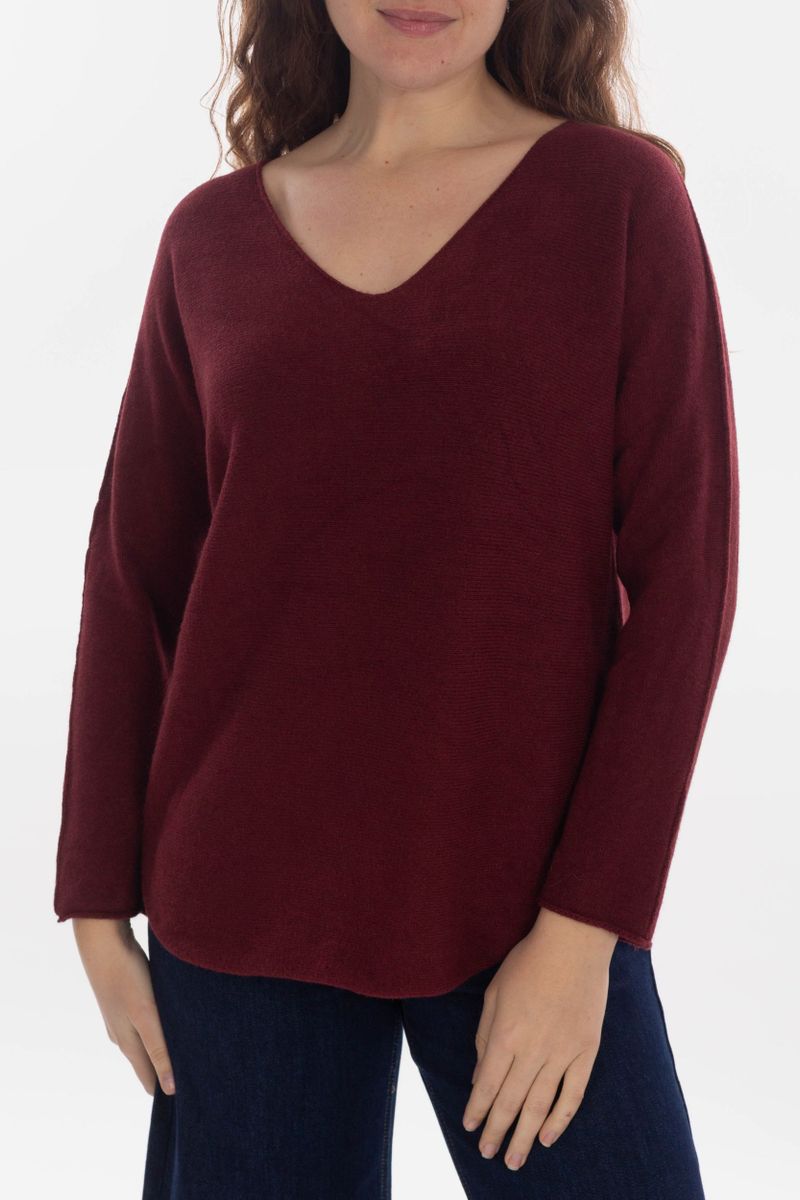 Knitted sweater with V-neck