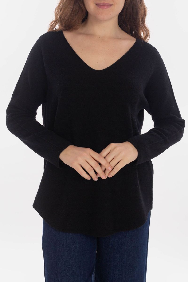 Knitted sweater with V-neck