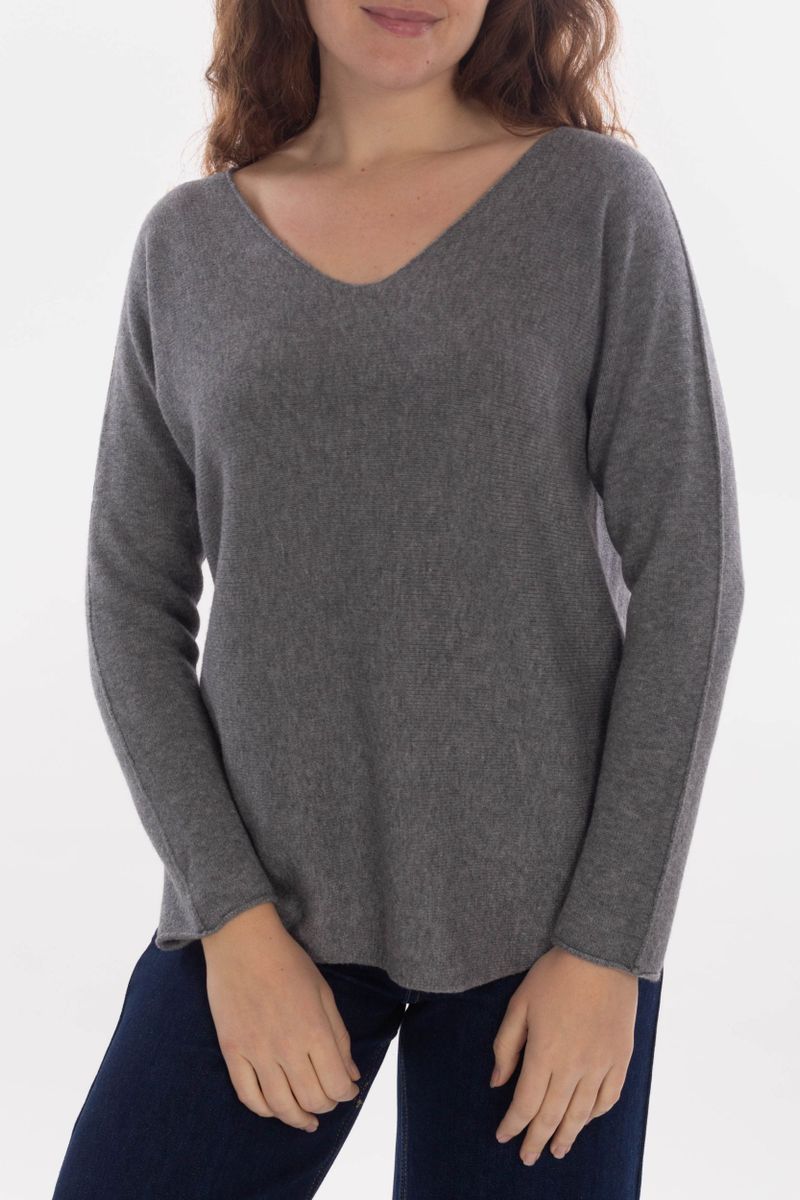Knitted sweater with V-neck