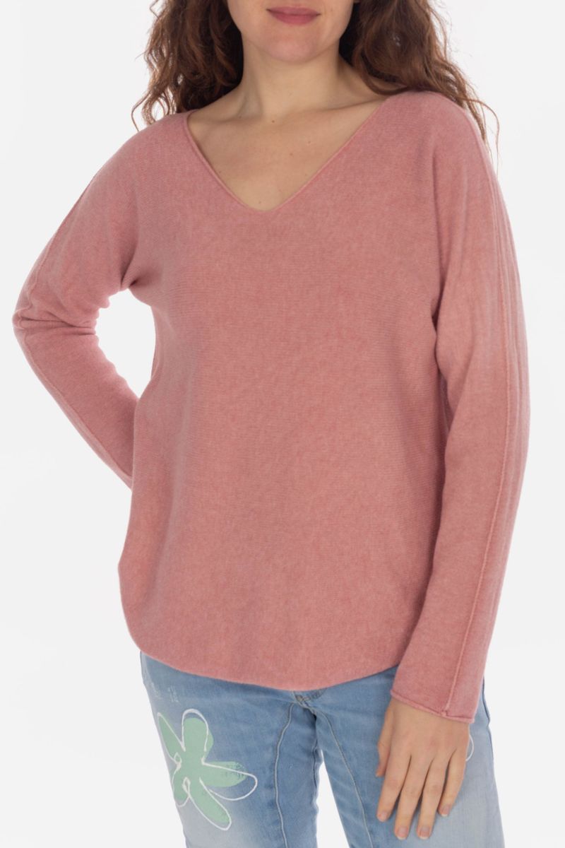 Knitted sweater with V-neck