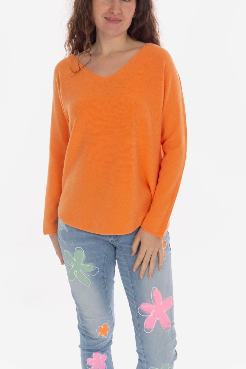 Knitted sweater with V-neck