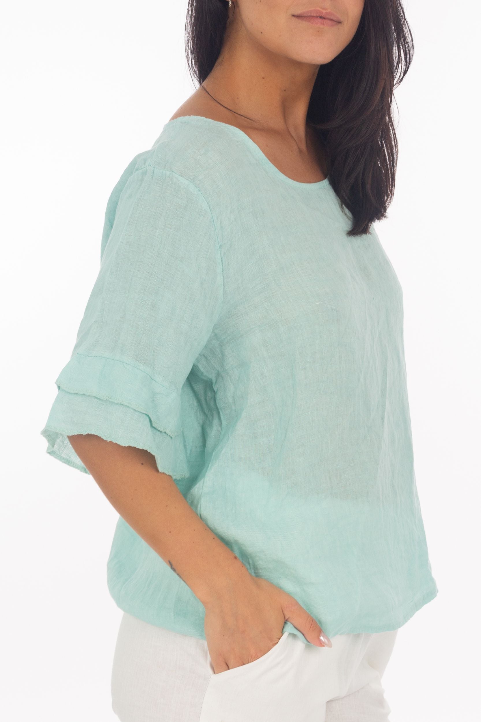 Linen short -sleeved blouse