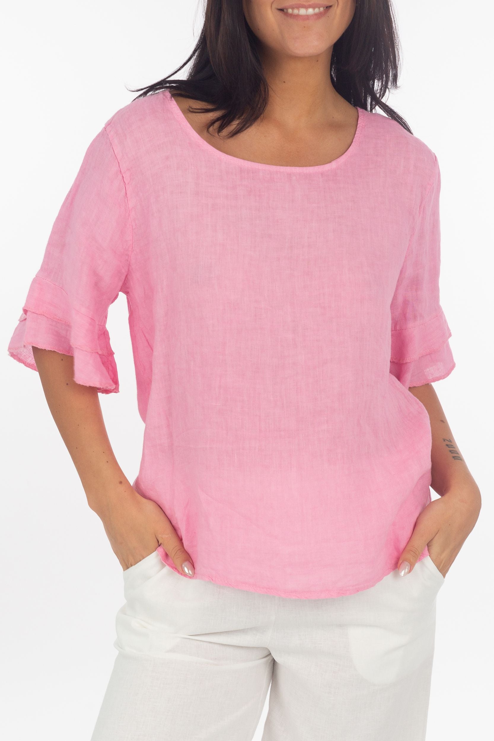 Linen short -sleeved blouse